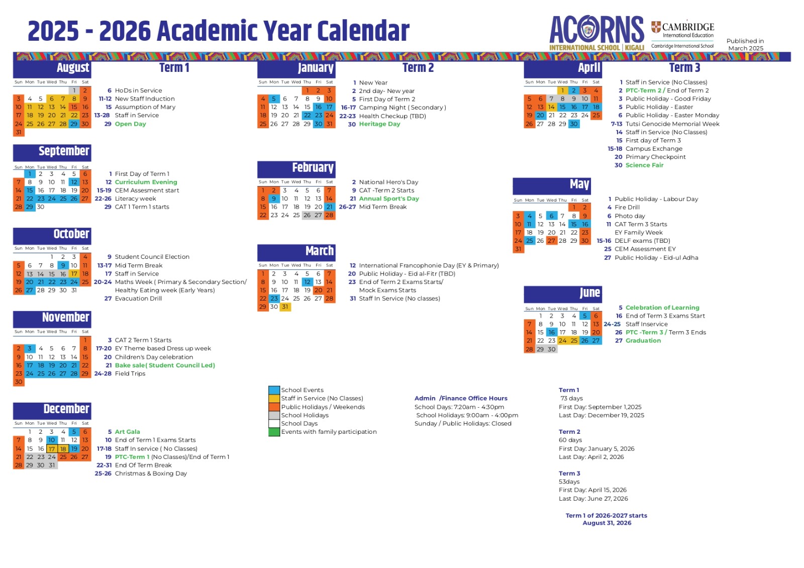 School Calendar 2025-2026